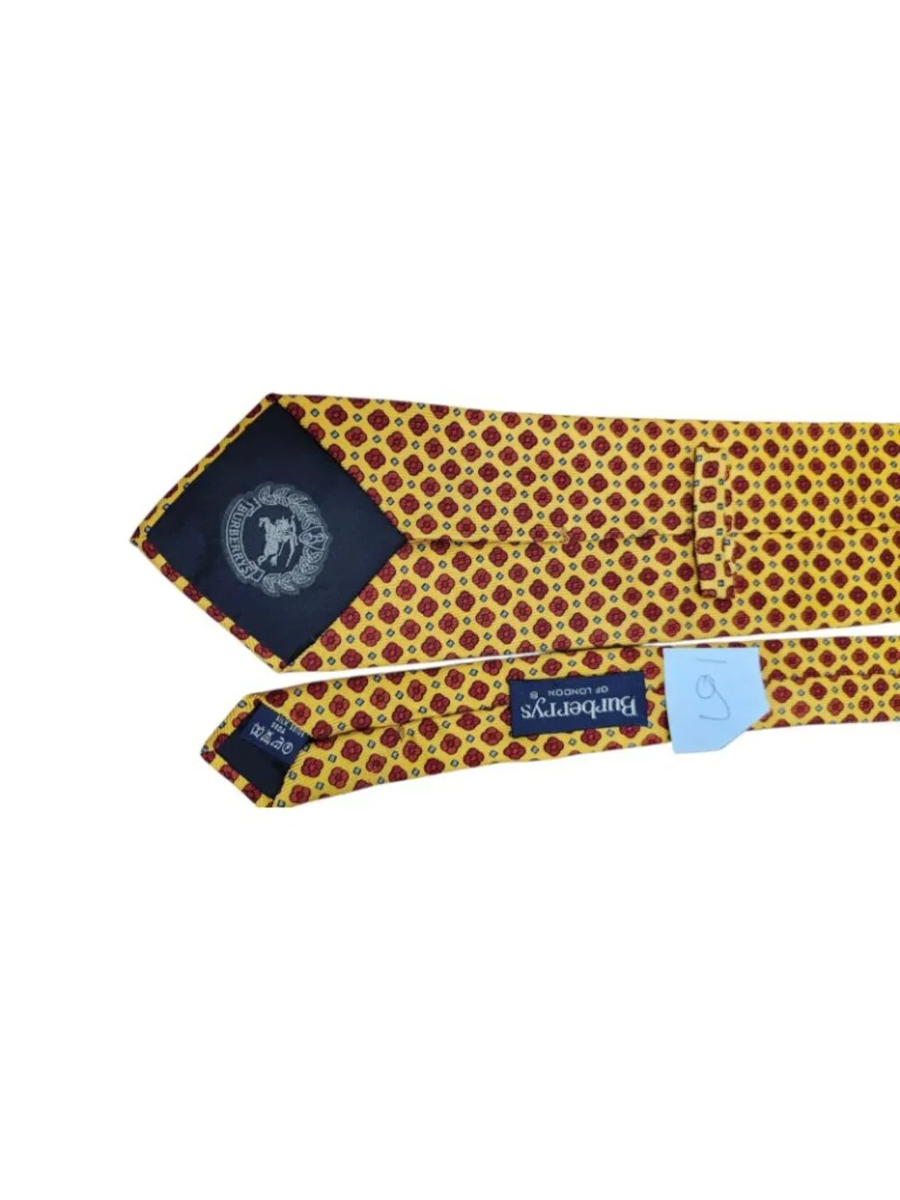 Vintage Burberrys of London 100% Silk Yellow Red Medallion Necktie Italy